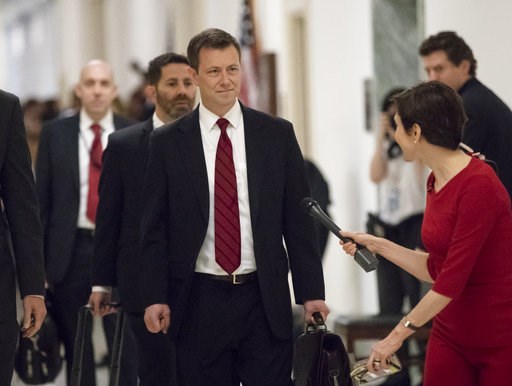(AP Photo/J. Scott Applewhite, File). FILE - In this June 27, 2018, file photo, Peter Strzok, the FBI agent facing criticism following a series of anti-Trump text messages, walks to gives a deposition before the House Judiciary Committee on Capitol Hil... (AP Photo/J. Scott Applewhite, File). FILE - In this June 27, 2018, file photo, Peter Strzok, the FBI agent facing criticism following a series of anti-Trump text messages, walks to gives a deposition before the House Judiciary Committee on Capitol Hil...