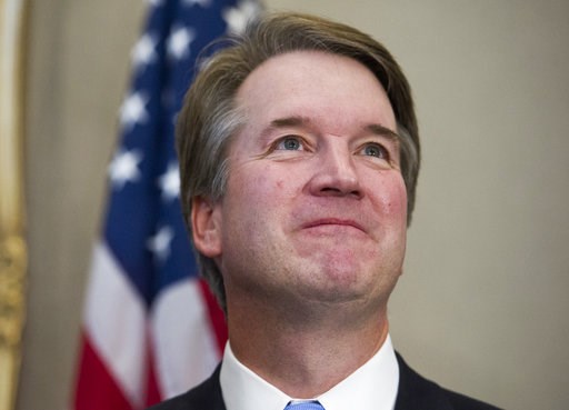 (AP Photo/Cliff Owen). Supreme Court nominee Brett Kavanaugh before meeting with Sen. Dan Sullivan, R-Alaska, Thursday, July 12, 2018, on Capitol Hill in Washington, . (AP Photo/Cliff Owen). Supreme Court nominee Brett Kavanaugh before meeting with Sen. Dan Sullivan, R-Alaska, Thursday, July 12, 2018, on Capitol Hill in Washington, .
