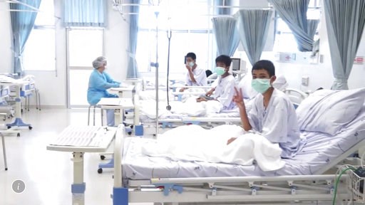 (Thailand Government Spokesman Bureau via AP). In this image made from video, released by the Thailand Government Spokesman Bureau, three of the 12 boys are seen recovering in their hospital beds after being rescued along with their coach from a floode... (Thailand Government Spokesman Bureau via AP). In this image made from video, released by the Thailand Government Spokesman Bureau, three of the 12 boys are seen recovering in their hospital beds after being rescued along with their coach from a floode...