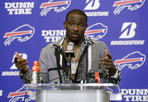 (AP Photo/Adrian Kraus, File). FILE - In this Sept. 24, 2017, file photo, Buffalo Bills running back LeSean McCoy talks to reporters after an NFL football game against the Denver Broncos, in Orchard Park, N.Y. McCoy says an allegation posted on social ... (AP Photo/Adrian Kraus, File). FILE - In this Sept. 24, 2017, file photo, Buffalo Bills running back LeSean McCoy talks to reporters after an NFL football game against the Denver Broncos, in Orchard Park, N.Y. McCoy says an allegation posted on social ...