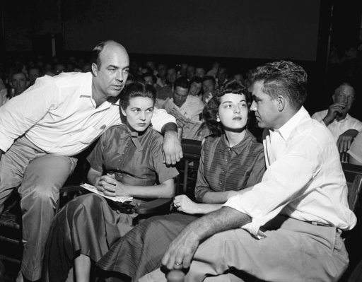 (AP Photo, File). FILE - In this Sept. 23, 1955, file photo, J.W. Milam, left, his wife, second left, Roy Bryant, far right, and his wife, Carolyn Bryant, sit together in a courtroom in Sumner, Miss. Bryant and his half-brother Milam were charged with ... (AP Photo, File). FILE - In this Sept. 23, 1955, file photo, J.W. Milam, left, his wife, second left, Roy Bryant, far right, and his wife, Carolyn Bryant, sit together in a courtroom in Sumner, Miss. Bryant and his half-brother Milam were charged with ...