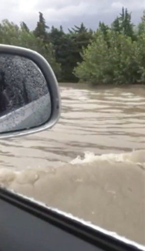(Stéphane Decoux via AP). In this image from video, flash floods send a torrent of water down a street in Aubagne, France on Thursday, Aug. 9, 2018. Hundreds of rescuers backed by helicopters evacuated about 1,600 people, most of them campers, in three... (Stéphane Decoux via AP). In this image from video, flash floods send a torrent of water down a street in Aubagne, France on Thursday, Aug. 9, 2018. Hundreds of rescuers backed by helicopters evacuated about 1,600 people, most of them campers, in three...