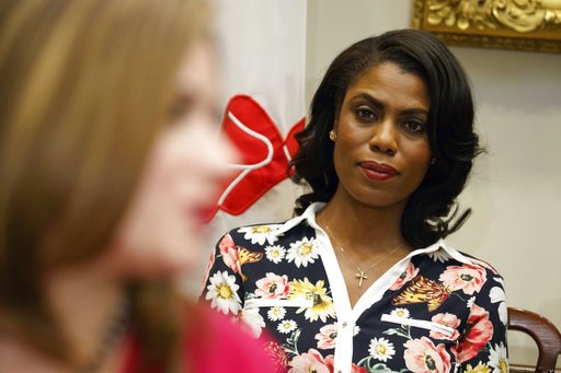 (AP Photo/Evan Vucci, File). FILE - In this Feb. 14, 2017, file photo, Omarosa Manigault-Newman, then an aide to President Donald Trump, watches during a meeting with parents and teachers in the Roosevelt Room of the White House in Washington. The Whit... (AP Photo/Evan Vucci, File). FILE - In this Feb. 14, 2017, file photo, Omarosa Manigault-Newman, then an aide to President Donald Trump, watches during a meeting with parents and teachers in the Roosevelt Room of the White House in Washington. The Whit...