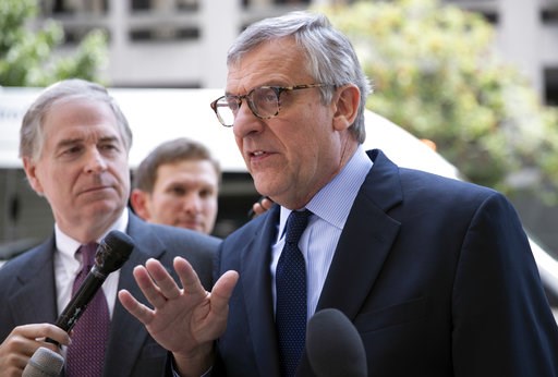 (AP Photo/J. Scott Applewhite). Paul Kamenar, attorney for Andrew Miller, joined by Peter Flaherty, chairman of the National Legal and Policy Center, left, talks to reporters after a federal judge found Miller in contempt for refusing to testify before... (AP Photo/J. Scott Applewhite). Paul Kamenar, attorney for Andrew Miller, joined by Peter Flaherty, chairman of the National Legal and Policy Center, left, talks to reporters after a federal judge found Miller in contempt for refusing to testify before...