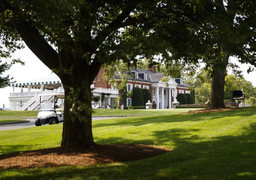 (AP Photo/Carolyn Kaster). The clubhouse of Trump National Golf Club is seen from the media van, Thursday, Aug. 9, 2018, Bedminster, N.J., before a President Donald Trump meets with state leaders about prison reform. (AP Photo/Carolyn Kaster). The clubhouse of Trump National Golf Club is seen from the media van, Thursday, Aug. 9, 2018, Bedminster, N.J., before a President Donald Trump meets with state leaders about prison reform.