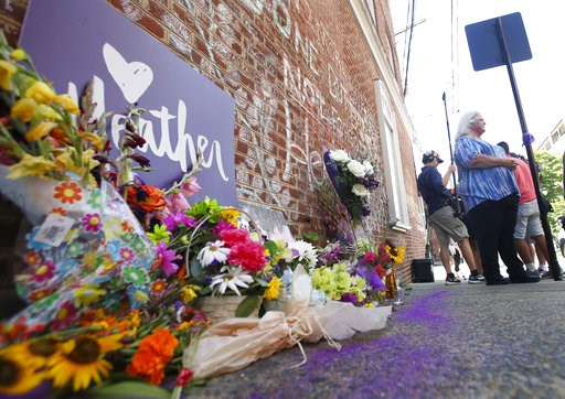 (AP Photo/Steve Helber). Susan Bro, mother of Heather Heyer who was killed during last year's Unite the Right rally, speaks with reporters at the spot where her daughter was killed in Charlottesville, Va., Friday, Aug. 10, 2018. The governor has declar... (AP Photo/Steve Helber). Susan Bro, mother of Heather Heyer who was killed during last year's Unite the Right rally, speaks with reporters at the spot where her daughter was killed in Charlottesville, Va., Friday, Aug. 10, 2018. The governor has declar...