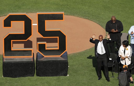 Home run king Barry Bonds has his No. 25 retired by Giants