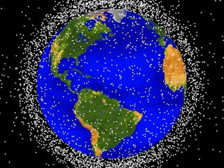 Approximately 95% of the objects in this illustration are orbital debris, i.e., not functional satellites. The dots represent the current location of each item. (© NASA) Approximately 95% of the objects in this illustration are orbital debris, i.e., not functional satellites. The dots represent the current location of each item. (© NASA)