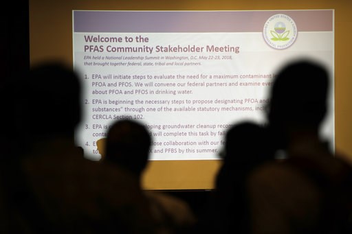 (AP Photo/Matt Rourke). In this July 25, 2018 photo people attend the PFAS Community Stakeholder Meeting, on in Horsham, Pa. In Horsham and surrounding towns in eastern Pennsylvania, and at other sites around the United States, the foams once used rout... (AP Photo/Matt Rourke). In this July 25, 2018 photo people attend the PFAS Community Stakeholder Meeting, on in Horsham, Pa. In Horsham and surrounding towns in eastern Pennsylvania, and at other sites around the United States, the foams once used rout...