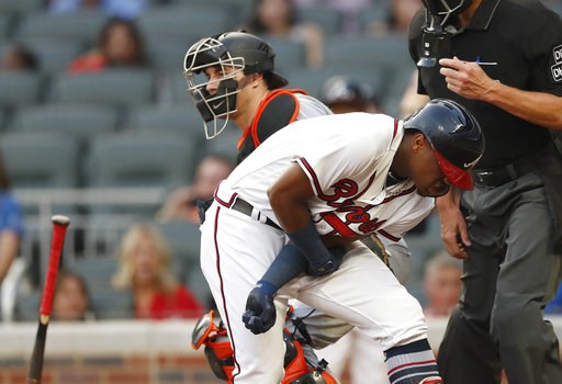 Acuna hit by Urena's first pitch; Braves, Marlins scuffle