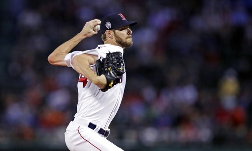 (AP Photo/Charles Krupa). Boston Red Sox starting pitcher Chris Sale delivers during the first inning of a baseball game against the Toronto Blue Jays at Fenway Park in Boston, Tuesday, Sept. 11, 2018. (AP Photo/Charles Krupa). Boston Red Sox starting pitcher Chris Sale delivers during the first inning of a baseball game against the Toronto Blue Jays at Fenway Park in Boston, Tuesday, Sept. 11, 2018.