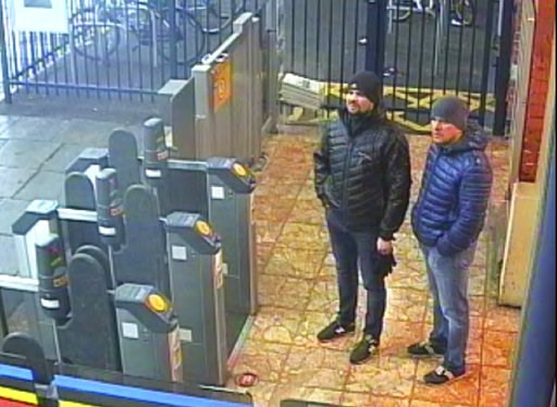 (Metropolitan Police via AP). This still taken from CCTV and issued by the Metropolitan Police in London on Wednesday Sept. 5, 2018, shows Ruslan Boshirov and Alexander Petrov at Salisbury train station on March 3, 2018. British prosecutors have charge... (Metropolitan Police via AP). This still taken from CCTV and issued by the Metropolitan Police in London on Wednesday Sept. 5, 2018, shows Ruslan Boshirov and Alexander Petrov at Salisbury train station on March 3, 2018. British prosecutors have charge...