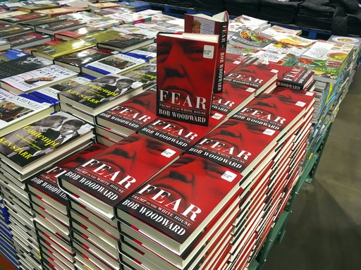 (AP Photo/Pablo Martinez Monsivais). Copies of Bob Woodward's "Fear" are seen for sale at Costco, Wednesday, Sept. 11, 2018 in Arlington, Va. It's not clear whether President Donald Trump has much to fear from "Fear" itself. But the book of that name h... (AP Photo/Pablo Martinez Monsivais). Copies of Bob Woodward's "Fear" are seen for sale at Costco, Wednesday, Sept. 11, 2018 in Arlington, Va. It's not clear whether President Donald Trump has much to fear from "Fear" itself. But the book of that name h...