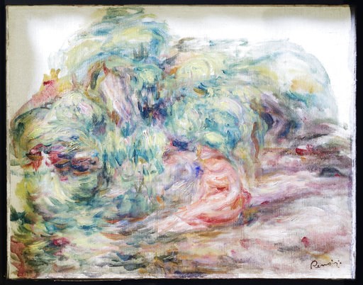 (Courtesy of Sylvie Sulitzer via AP). A Renoir painting "Femmes Dans Un Jardin" is displayed at a news conference, Wednesday, Sept. 12, 2018, in New York. The 1919 oil painting was seized in Paris by the Nazis from Sylvie Sulitzer's grandfather. It was... (Courtesy of Sylvie Sulitzer via AP). A Renoir painting "Femmes Dans Un Jardin" is displayed at a news conference, Wednesday, Sept. 12, 2018, in New York. The 1919 oil painting was seized in Paris by the Nazis from Sylvie Sulitzer's grandfather. It was...
