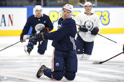 (Codie McLachlan/The Canadian Press via AP, File). FILE - In this Sept. 15, 2017, file photo, Edmonton Oilers captain Connor McDavid warms up during NHL hockey training camp at Rogers Place in Edmonton, Alberta. The Oilers _ who have the selling point ... (Codie McLachlan/The Canadian Press via AP, File). FILE - In this Sept. 15, 2017, file photo, Edmonton Oilers captain Connor McDavid warms up during NHL hockey training camp at Rogers Place in Edmonton, Alberta. The Oilers _ who have the selling point ...