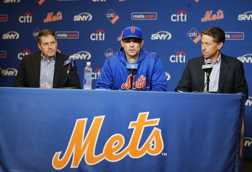 (AP Photo/Frank Franklin II). New York Mets assistant general manager John Ricco, left, and owner Jeff Wilpon, right, listen as third baseman David Wright speaks during a news conference before a baseball game against the Miami Marlins, Thursday, Sept.... (AP Photo/Frank Franklin II). New York Mets assistant general manager John Ricco, left, and owner Jeff Wilpon, right, listen as third baseman David Wright speaks during a news conference before a baseball game against the Miami Marlins, Thursday, Sept....