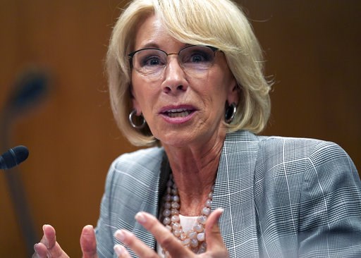 (AP Photo/Carolyn Kaster, File). FILE - In this June 5, 2018, file photo, Education Secretary Betsy DeVos testifies during hearing on the FY19 budget on Capitol Hill in Washington. A federal court has ruled that a decision by DeVos to delay an Obama-er... (AP Photo/Carolyn Kaster, File). FILE - In this June 5, 2018, file photo, Education Secretary Betsy DeVos testifies during hearing on the FY19 budget on Capitol Hill in Washington. A federal court has ruled that a decision by DeVos to delay an Obama-er...