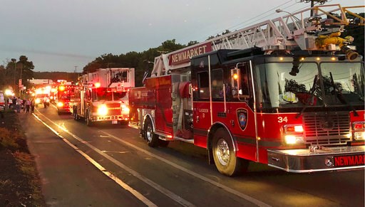 (AP Photo/Phil Marcelo). Multiple fire trucks from surrounding communities arrive Thursday, Sept. 13, 2018, in Lawrence, Mass., responding to a series of gas explosions and fires triggered by a problem with a gas line that feeds homes in several commun... (AP Photo/Phil Marcelo). Multiple fire trucks from surrounding communities arrive Thursday, Sept. 13, 2018, in Lawrence, Mass., responding to a series of gas explosions and fires triggered by a problem with a gas line that feeds homes in several commun...