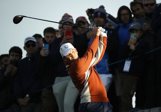 (AP Photo/Matt Dunham). Europe's Sergio Garcia plays from the 3rd tee during a fourball match on the second day of the 42nd Ryder Cup at Le Golf National in Saint-Quentin-en-Yvelines, outside Paris, France, Saturday, Sept. 29, 2018. (AP Photo/Matt Dunham). Europe's Sergio Garcia plays from the 3rd tee during a fourball match on the second day of the 42nd Ryder Cup at Le Golf National in Saint-Quentin-en-Yvelines, outside Paris, France, Saturday, Sept. 29, 2018.