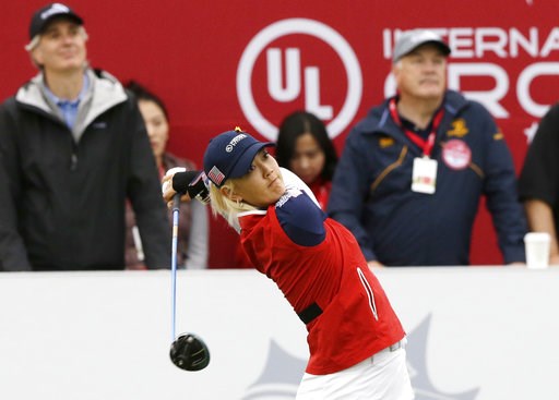 (AP Photo/Ahn Young-joon). Michelle Wie of the United States watches her shot on the first hole during the second round of the LPGA's UL International Crown golf tournament at the Jack Nicklaus Golf Club Korea in Incheon, South Korea, Friday, Oct. 5, 2... (AP Photo/Ahn Young-joon). Michelle Wie of the United States watches her shot on the first hole during the second round of the LPGA's UL International Crown golf tournament at the Jack Nicklaus Golf Club Korea in Incheon, South Korea, Friday, Oct. 5, 2...