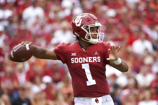 (AP Photo/Cooper Neill). Oklahoma quarterback Kyler Murray (1) throws a pass against Texas during the first half of an NCAA college football game at the Cotton Bowl, Saturday, Oct. 6, 2018, in Dallas. (AP Photo/Cooper Neill). Oklahoma quarterback Kyler Murray (1) throws a pass against Texas during the first half of an NCAA college football game at the Cotton Bowl, Saturday, Oct. 6, 2018, in Dallas.