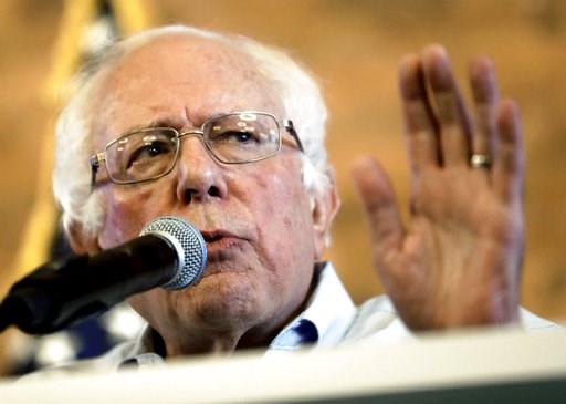 (AP Photo/Chris O'Meara, File). FILE - In this Aug. 17, 2018, file photo, U.S. Sen. Bernie Sanders, I-Vt, gestures as he speaks during a campaign stop for Democratic gubernatorial hopeful Andrew Gillum in Tampa, Fla. Sanders is embarking on a nine-stat...