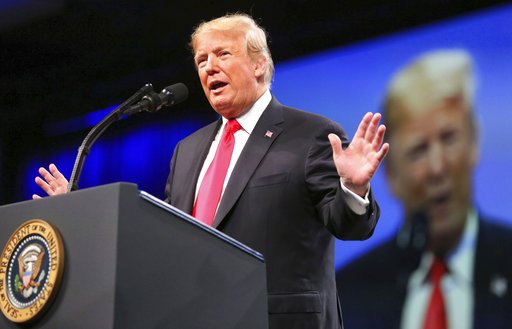 (Joe Burbank/Orlando Sentinel via AP). President Trump delivers remarks Monday, Oct. 8, 2018, at the International Association of Chiefs of Police, at the Orange County Convention Center, in Orlando, Fla. (Joe Burbank/Orlando Sentinel via AP). President Trump delivers remarks Monday, Oct. 8, 2018, at the International Association of Chiefs of Police, at the Orange County Convention Center, in Orlando, Fla.