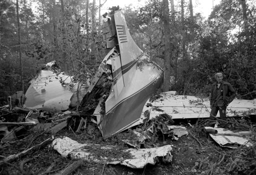 (AP Photo, File). FILE - This Oct. 20, 1977 file photo shows the wreckage of a plane in a wooded area near McComb, Miss., where six people were killed, including three members of the music group Lynyrd Skynyrd. A New York federal appeals court says a n... (AP Photo, File). FILE - This Oct. 20, 1977 file photo shows the wreckage of a plane in a wooded area near McComb, Miss., where six people were killed, including three members of the music group Lynyrd Skynyrd. A New York federal appeals court says a n...