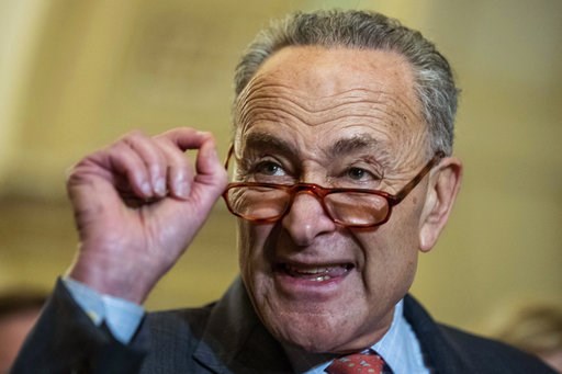 (AP Photo/Alex Brandon). Senate Minority Leader Chuck Schumer of N.Y., speaks after the Democratic policy luncheon on Capitol Hill, Wednesday, Oct. 10, 2018 in Washington. Senate Democrats briefly turned the chamber's subject to health care Wednesday, ... (AP Photo/Alex Brandon). Senate Minority Leader Chuck Schumer of N.Y., speaks after the Democratic policy luncheon on Capitol Hill, Wednesday, Oct. 10, 2018 in Washington. Senate Democrats briefly turned the chamber's subject to health care Wednesday, ...