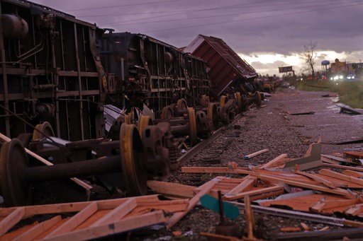 (AP Photo/Gerald Herbert). Derailed box cars are seen in the aftermath of Hurricane Michael in Panama City, Fla., Wednesday, Oct. 10, 2018. (AP Photo/Gerald Herbert). Derailed box cars are seen in the aftermath of Hurricane Michael in Panama City, Fla., Wednesday, Oct. 10, 2018.