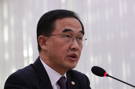 (AP Photo/Lee Jin-man). South Korean Unification Minister Cho Myoung-gyon speaks at the National Assembly in Seoul, South Korea, Thursday, Oct. 11, 2018. South Korea has walked back on a proposal to lift some of its unilateral sanctions against North K... (AP Photo/Lee Jin-man). South Korean Unification Minister Cho Myoung-gyon speaks at the National Assembly in Seoul, South Korea, Thursday, Oct. 11, 2018. South Korea has walked back on a proposal to lift some of its unilateral sanctions against North K...