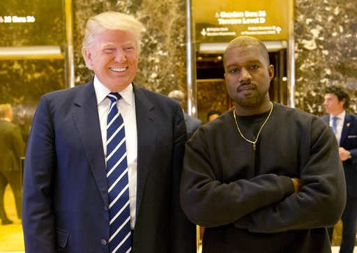 (AP Photo/Seth Wenig, File). FILE - In this Dec. 13, 2016, file photo, President-elect Donald Trump and Kanye West pose for a picture in the lobby of Trump Tower in New York. Kanye West will visit the White House on Thursday to meet with President Don... (AP Photo/Seth Wenig, File). FILE - In this Dec. 13, 2016, file photo, President-elect Donald Trump and Kanye West pose for a picture in the lobby of Trump Tower in New York. Kanye West will visit the White House on Thursday to meet with President Don...