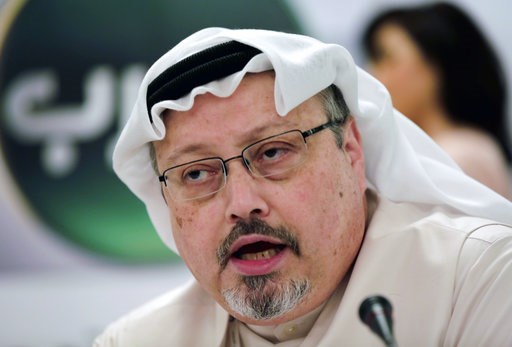 (AP Photo/Hasan Jamali, File). FILE - In this Feb. 1, 2015, file photo, Saudi journalist Jamal Khashoggi speaks during a press conference in Manama, Bahrain. The disappearance of Khashoggi, during a visit to his country’s consulate in Istanbul on Oct. ... (AP Photo/Hasan Jamali, File). FILE - In this Feb. 1, 2015, file photo, Saudi journalist Jamal Khashoggi speaks during a press conference in Manama, Bahrain. The disappearance of Khashoggi, during a visit to his country’s consulate in Istanbul on Oct. ...