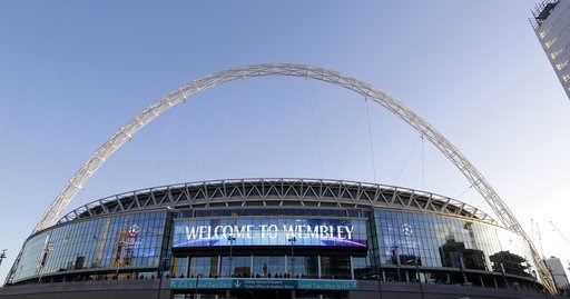 (AP Photo/Kirsty Wigglesworth). A view of the exterior of Wembley Stadium in London, Wednesday, Oct. 3, 2018. Britain is looking to host up to 60 major sporting events over the next 15 years, including soccer’s World Cup, to assert global influence and... (AP Photo/Kirsty Wigglesworth). A view of the exterior of Wembley Stadium in London, Wednesday, Oct. 3, 2018. Britain is looking to host up to 60 major sporting events over the next 15 years, including soccer’s World Cup, to assert global influence and...