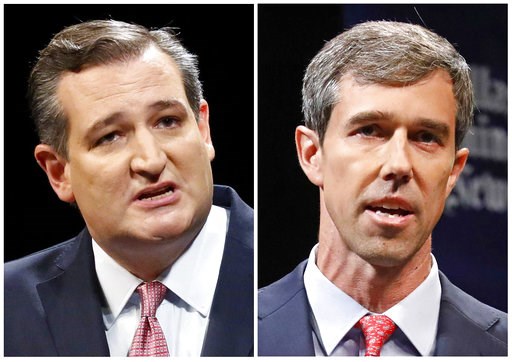 (Tom Fox/The Dallas Morning News via AP, Pool, File). This combination of Sept. 21, 2018, file photos show Republican U.S. Senator Ted Cruz, left, and Democratic U.S. Representative Beto O'Rourke, right, during their first Senate debate in Dallas. O'Ro... (Tom Fox/The Dallas Morning News via AP, Pool, File). This combination of Sept. 21, 2018, file photos show Republican U.S. Senator Ted Cruz, left, and Democratic U.S. Representative Beto O'Rourke, right, during their first Senate debate in Dallas. O'Ro...
