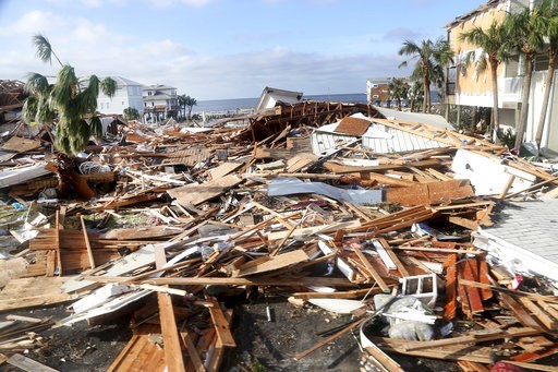 (Douglas R. Clifford/Tampa Bay Times via AP). The coastal township of Mexico Beach, population 1200, lay devastated on Thursday, Oct. 11, 2018, after Hurricane Michael made landfall on Wednesday in the Florida Panhandle. (Douglas R. Clifford/Tampa Bay Times via AP). The coastal township of Mexico Beach, population 1200, lay devastated on Thursday, Oct. 11, 2018, after Hurricane Michael made landfall on Wednesday in the Florida Panhandle.