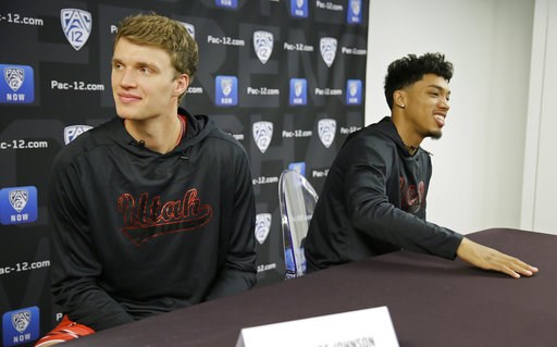 (AP Photo/Eric Risberg). Utah's Jayce Johnson, left, and Sedrick Barefield, right, answer questions during the Pac-12 NCAA college basketball media day Thursday, Oct. 11, 2018, in San Francisco. (AP Photo/Eric Risberg). Utah's Jayce Johnson, left, and Sedrick Barefield, right, answer questions during the Pac-12 NCAA college basketball media day Thursday, Oct. 11, 2018, in San Francisco.