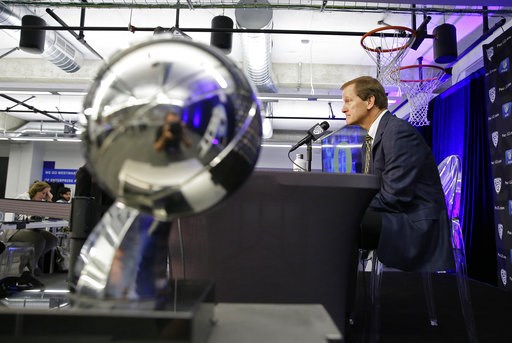 (AP Photo/Eric Risberg). With the 2019 Pac-12 tournament championship trophy in the foreground, Oregon head coach Dale Altman answers questions during the Pac-12 NCAA college basketball media day Thursday, Oct. 11, 2018, in San Francisco. (AP Photo/Eric Risberg). With the 2019 Pac-12 tournament championship trophy in the foreground, Oregon head coach Dale Altman answers questions during the Pac-12 NCAA college basketball media day Thursday, Oct. 11, 2018, in San Francisco.