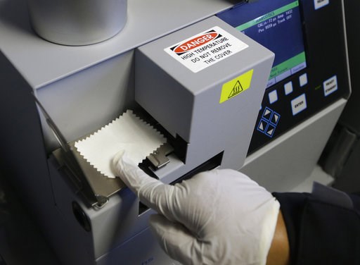 (AP Photo/Rich Pedroncelli, file). FILE - In this May 20, 2015 file photo, Correctional Officer M. Jones, puts a test sample on an airport-style ion spectrometer that tests for illegal narcotics at Vacaville State Prison in Vacaville, Calif. The federa... (AP Photo/Rich Pedroncelli, file). FILE - In this May 20, 2015 file photo, Correctional Officer M. Jones, puts a test sample on an airport-style ion spectrometer that tests for illegal narcotics at Vacaville State Prison in Vacaville, Calif. The federa...