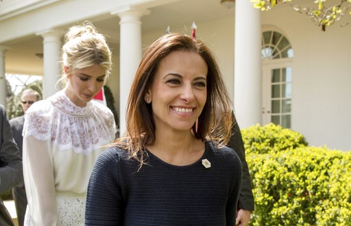 (AP Photo/Andrew Harnik). FILE - In this April 5, 2017 file photo, then White House Senior Counselor for Economic Initiatives Dina Powell, followed by Ivanka Trump, leaves a news conference in the Rose Garden at the White House in Washington. President... (AP Photo/Andrew Harnik). FILE - In this April 5, 2017 file photo, then White House Senior Counselor for Economic Initiatives Dina Powell, followed by Ivanka Trump, leaves a news conference in the Rose Garden at the White House in Washington. President...