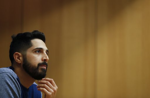 (AP Photo/Jeff Roberson). Milwaukee Brewers starting pitcher Gio Gonzalez answers questions at a news conference for Game 1 of the National League Championship Series baseball game against the Los Angeles Dodgers Thursday, Oct. 11, 2018, in Milwaukee. (AP Photo/Jeff Roberson). Milwaukee Brewers starting pitcher Gio Gonzalez answers questions at a news conference for Game 1 of the National League Championship Series baseball game against the Los Angeles Dodgers Thursday, Oct. 11, 2018, in Milwaukee.