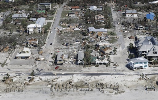 (AP Photo/Chris O'Meara). Homes destroyed by Hurricane Michael are shown in this aerial photo Thursday, Oct. 11, 2018, in Mexico Beach, Fla. (AP Photo/Chris O'Meara). Homes destroyed by Hurricane Michael are shown in this aerial photo Thursday, Oct. 11, 2018, in Mexico Beach, Fla.