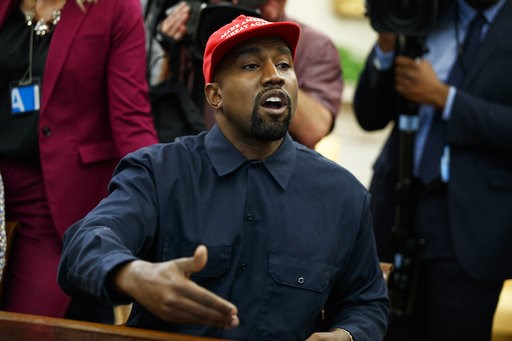 (AP Photo/Evan Vucci). Rapper Kanye West speaks during a meeting in the Oval Office of the White House with President Donald Trump, Thursday, Oct. 11, 2018, in Washington. (AP Photo/Evan Vucci). Rapper Kanye West speaks during a meeting in the Oval Office of the White House with President Donald Trump, Thursday, Oct. 11, 2018, in Washington.