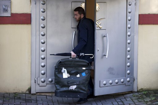 (AP Photo/Petros Giannakouris). A member of security exits the Saudi Arabia's consulate in Istanbul, Friday, Oct. 12, 2018. A senior Turkish official says Turkey and Saudi Arabia will form a "joint working group" to look into the disappearance of Saudi... (AP Photo/Petros Giannakouris). A member of security exits the Saudi Arabia's consulate in Istanbul, Friday, Oct. 12, 2018. A senior Turkish official says Turkey and Saudi Arabia will form a "joint working group" to look into the disappearance of Saudi...