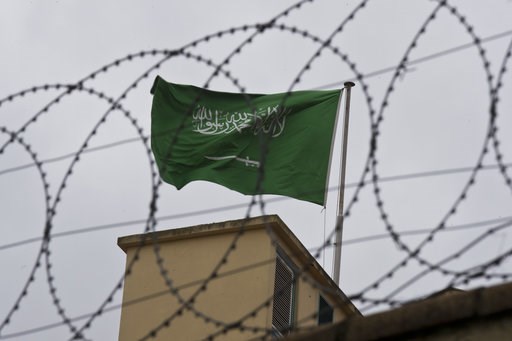 (AP Photo/Petros Giannakouris). A flag of Saudi Arabia flies behind barb wire, on the roof top of Saudi Arabia's consulate in Istanbul, Saturday, Oct. 13, 2018. Turkish officials have an audio recording of the alleged killing of journalist Jamal Khash... (AP Photo/Petros Giannakouris). A flag of Saudi Arabia flies behind barb wire, on the roof top of Saudi Arabia's consulate in Istanbul, Saturday, Oct. 13, 2018. Turkish officials have an audio recording of the alleged killing of journalist Jamal Khash...