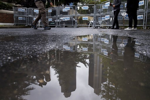 (AP Photo/Petros Giannakouris). Journalist walk past metal barriers at the entrance of Saudi Arabia's consulate in Istanbul, Saturday, Oct. 13, 2018. Turkish officials have an audio recording of the alleged killing of journalist Jamal Khashoggi from t... (AP Photo/Petros Giannakouris). Journalist walk past metal barriers at the entrance of Saudi Arabia's consulate in Istanbul, Saturday, Oct. 13, 2018. Turkish officials have an audio recording of the alleged killing of journalist Jamal Khashoggi from t...