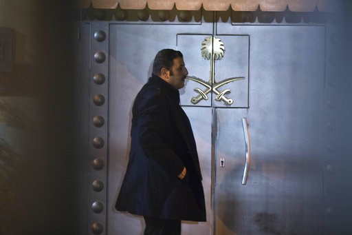 (AP Photo/Petros Giannakouris). A security personnel stands at the entrance of Saudi Arabia's consulate in Istanbul, Saturday, Oct. 13, 2018. Turkish officials have an audio recording of the alleged killing of journalist Jamal Khashoggi from the Apple ... (AP Photo/Petros Giannakouris). A security personnel stands at the entrance of Saudi Arabia's consulate in Istanbul, Saturday, Oct. 13, 2018. Turkish officials have an audio recording of the alleged killing of journalist Jamal Khashoggi from the Apple ...