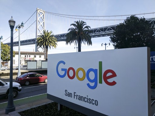 (AP Photo/Michael Liedtke). This photo shows signage outside the offices of Google in San Francisco with the San Francisco-Oakland Bay Bridge in the background, Wednesday, Oct. 31, 2018. Hundreds of Google employees are expected to temporality leave th... (AP Photo/Michael Liedtke). This photo shows signage outside the offices of Google in San Francisco with the San Francisco-Oakland Bay Bridge in the background, Wednesday, Oct. 31, 2018. Hundreds of Google employees are expected to temporality leave th...
