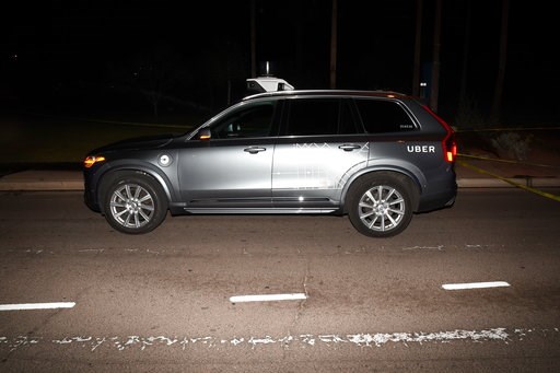 (Tempe Police Department via AP, File). FILE - This file photo provided by the Tempe Police Department shows an Uber SUV after hitting a woman on March 18, 2018, in Tempe, Ariz. Nearly eight months after one of its autonomous test vehicles hit and kil... (Tempe Police Department via AP, File). FILE - This file photo provided by the Tempe Police Department shows an Uber SUV after hitting a woman on March 18, 2018, in Tempe, Ariz. Nearly eight months after one of its autonomous test vehicles hit and kil...