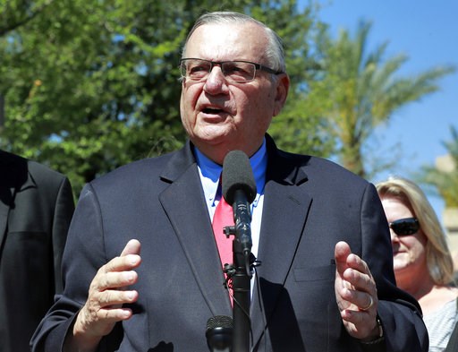 (AP Photo/Matt York, File). FILE _ In this May 22, 2018, file photo, former Maricopa County Sheriff Joe Arpaio speaks during a campaign event in Phoenix. Arpaio said Friday, Nov. 2, 2018, that he's being unfairly blamed for releasing from custody a Mex... (AP Photo/Matt York, File). FILE _ In this May 22, 2018, file photo, former Maricopa County Sheriff Joe Arpaio speaks during a campaign event in Phoenix. Arpaio said Friday, Nov. 2, 2018, that he's being unfairly blamed for releasing from custody a Mex...
